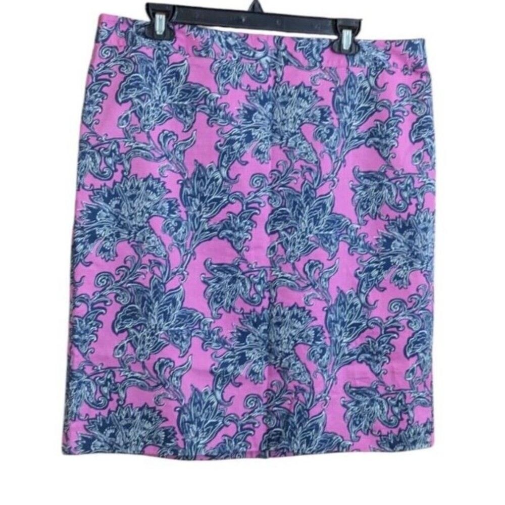 Van Heusen Studio Floral Pencil Skirt Pink Blue 100% Cotton Lined Knee Size 16
